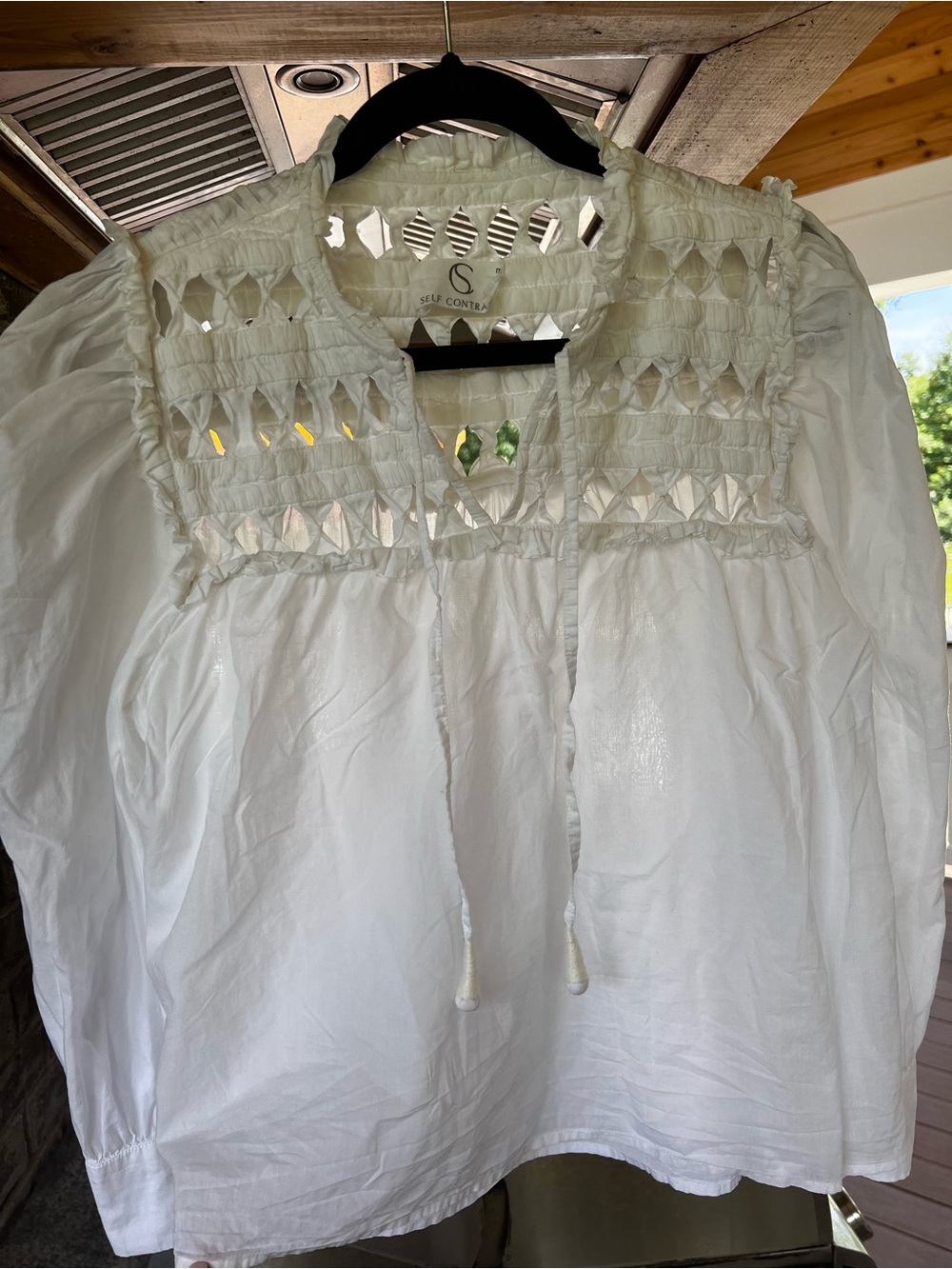 Anthropologie White Cotton Peasant Top with Cutwork Yoke